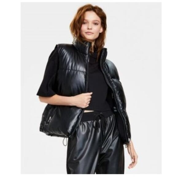 Calvin Klein Womens Faux-Leather Puffer Vest NWT